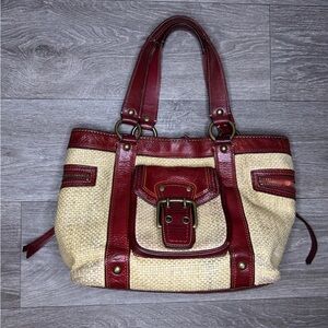 VTG COACH LEGACY Natural Straw Red Leather Buckle Shoulder Bag L05K-113